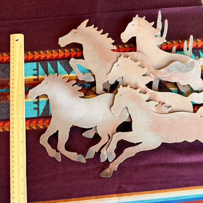 Two Piece Vintage Western Metal Galloping Horses Wall Hanging