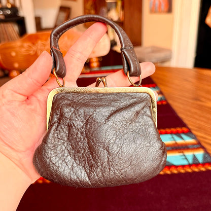 Vintage Genuine Deerskin Leather Kiss Lock Coin Purse