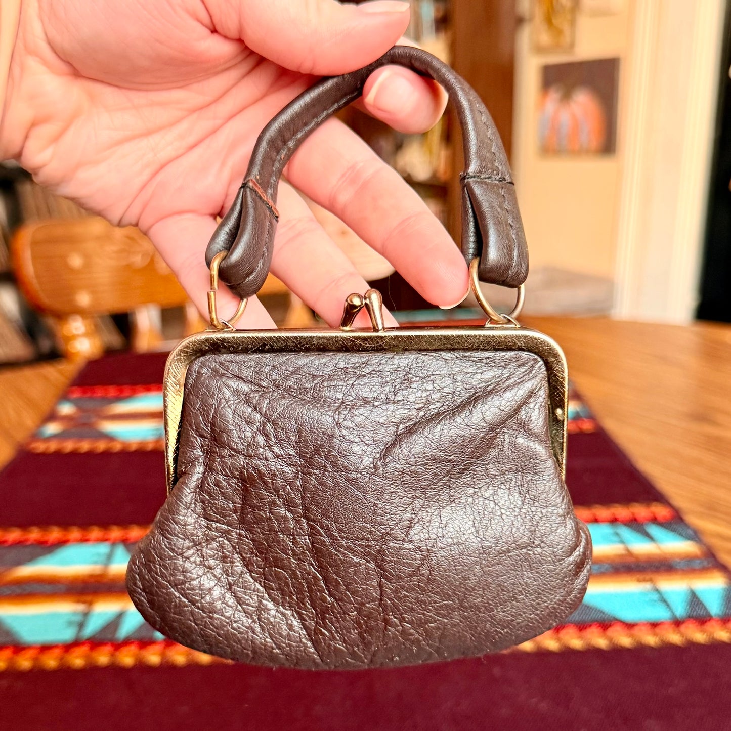 Vintage Genuine Deerskin Leather Kiss Lock Coin Purse