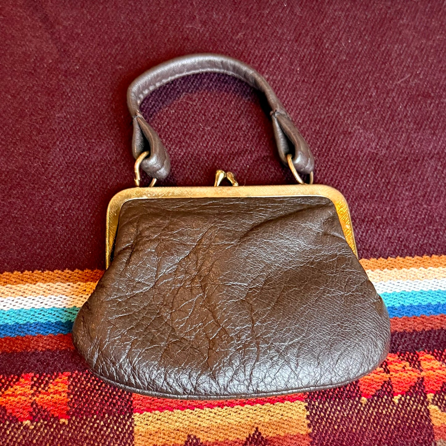 Vintage Genuine Deerskin Leather Kiss Lock Coin Purse