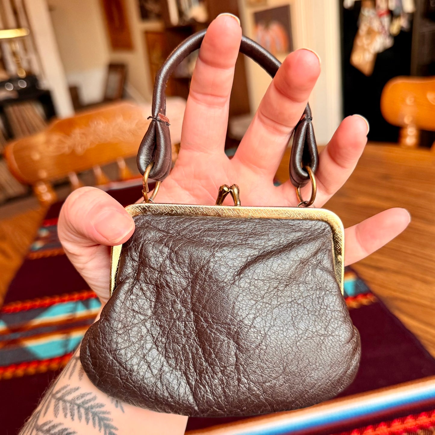 Vintage Genuine Deerskin Leather Kiss Lock Coin Purse