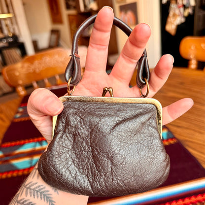 Vintage Genuine Deerskin Leather Kiss Lock Coin Purse