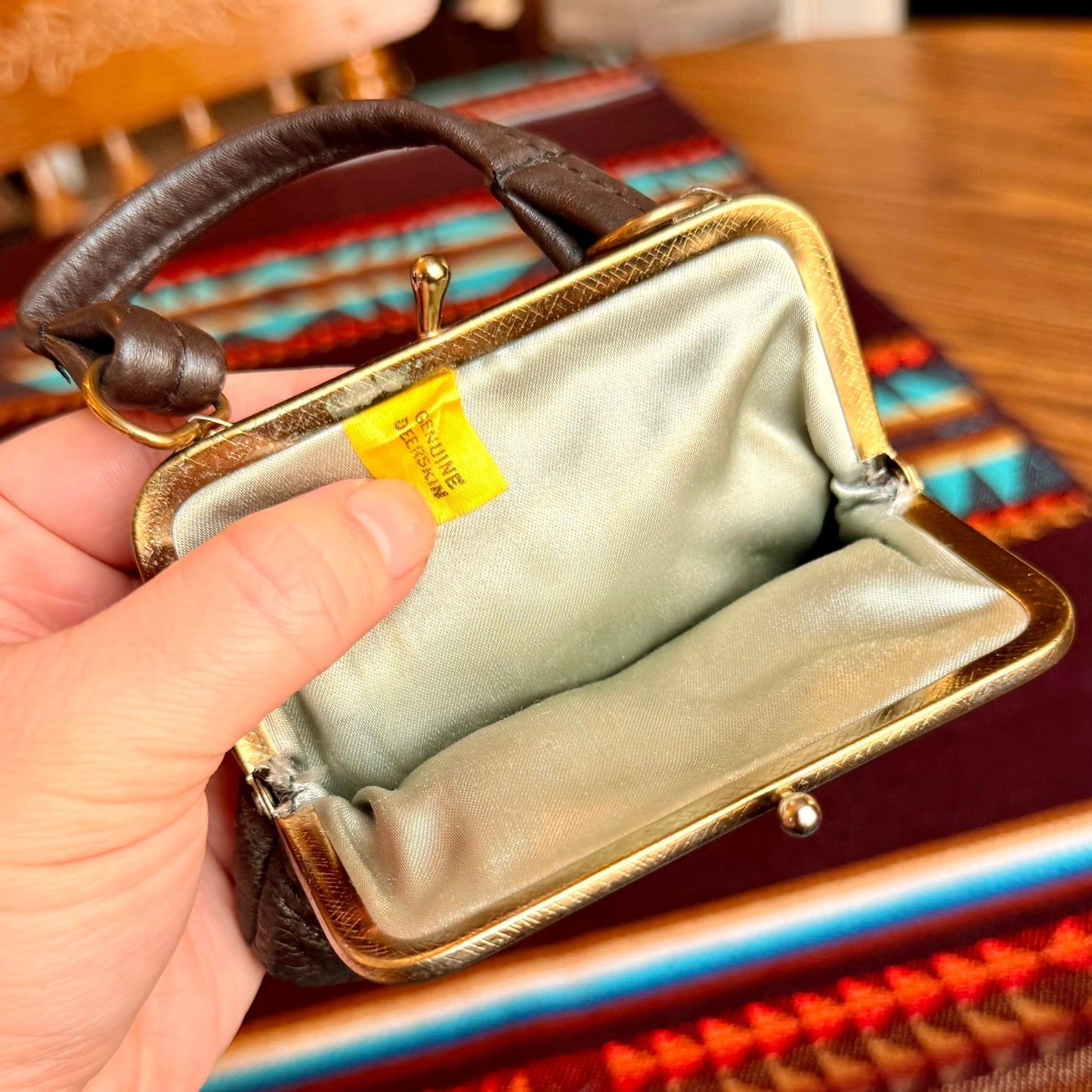 Vintage Genuine Deerskin Leather Kiss Lock Coin Purse