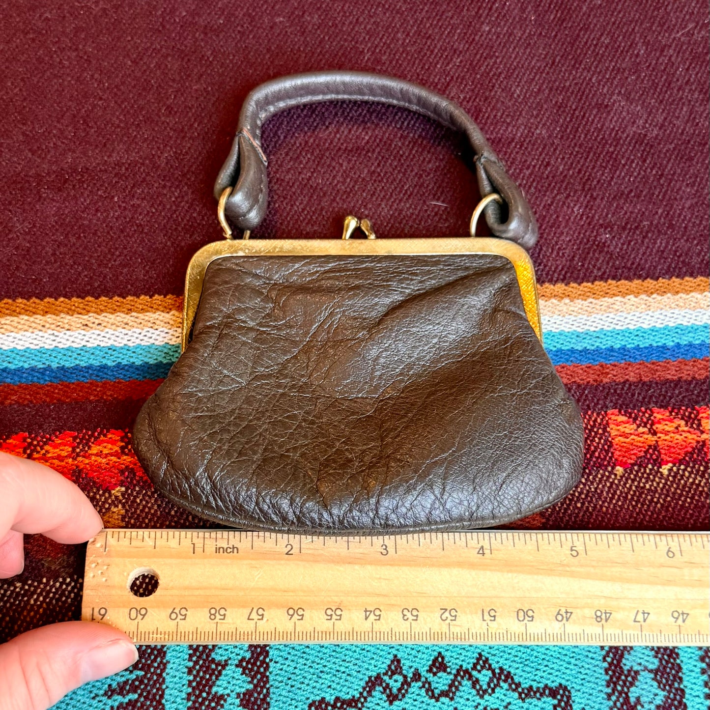 Vintage Genuine Deerskin Leather Kiss Lock Coin Purse