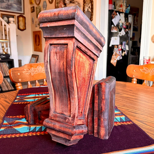 Set of Two Large Vintage Distressed Heavy Wooden Corbels