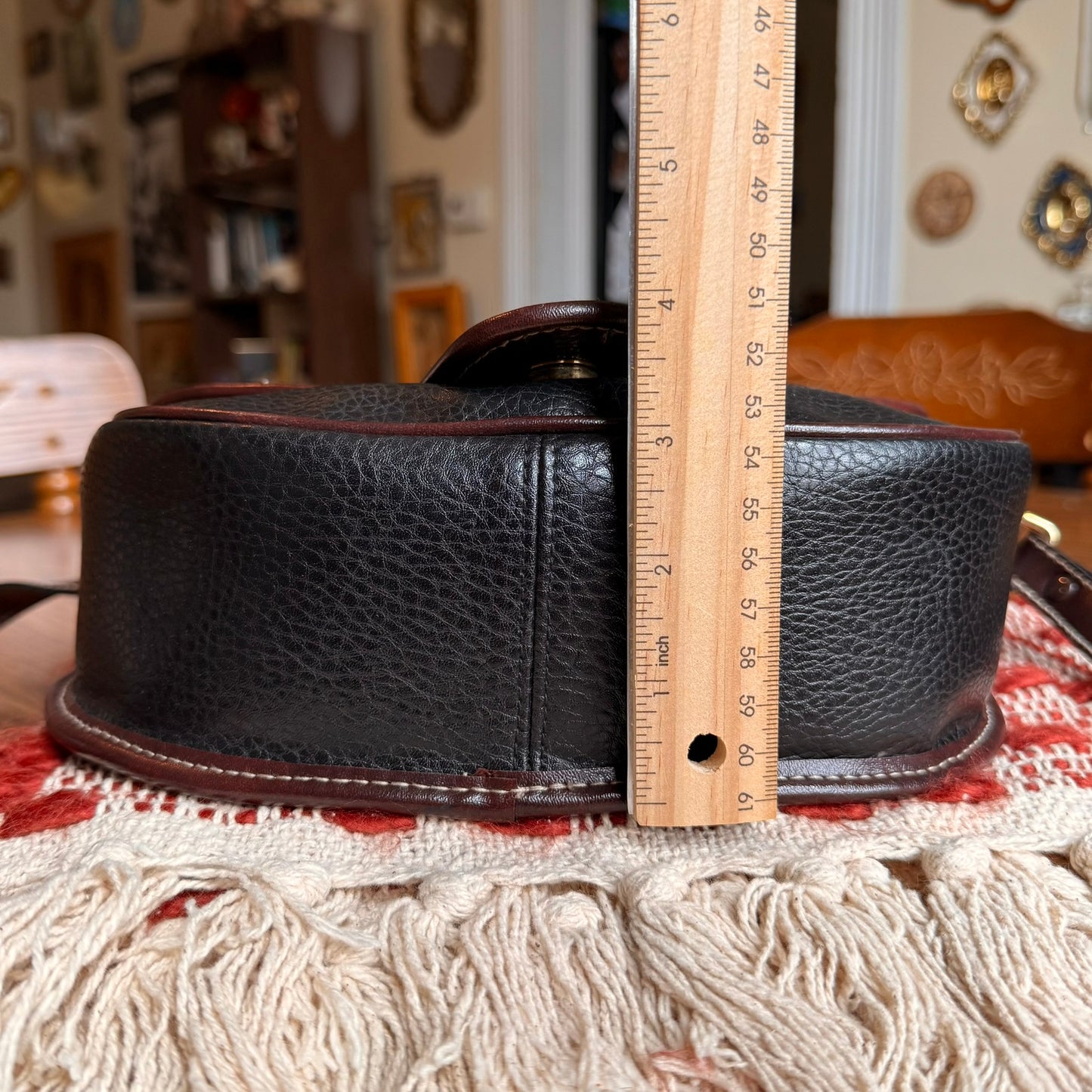 Vintage Leather Crossbody Bag w/ Brass Hardware and Matching Keychain