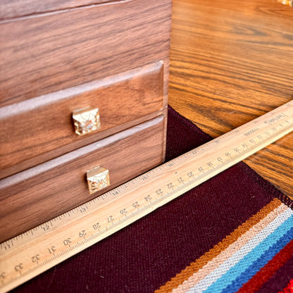 Vintage 1950’s Mele Style Jewelry Box Faux Wood Grain With Gold Velvet Lining