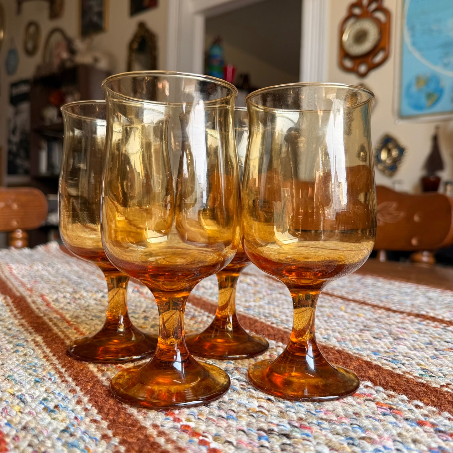 Set of 4 Amber Mid Century Modern Connoisseur Tawny Wine Goblets by Libby