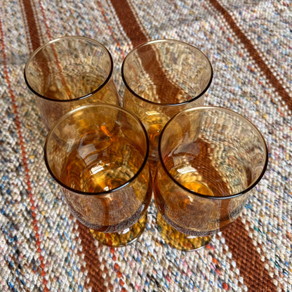 Set of 4 Amber Mid Century Modern Connoisseur Tawny Wine Goblets by Libby