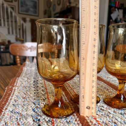 Set of 4 Amber Mid Century Modern Connoisseur Tawny Wine Goblets by Libby