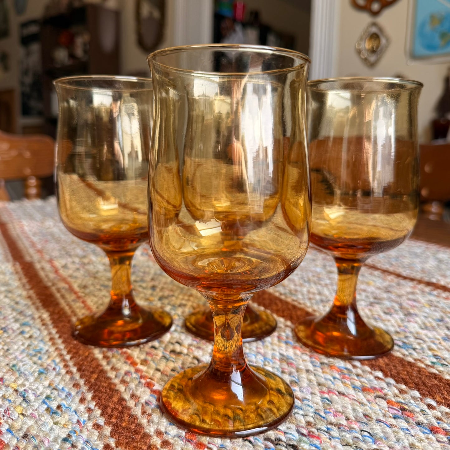 Set of 4 Amber Mid Century Modern Connoisseur Tawny Wine Goblets by Libby