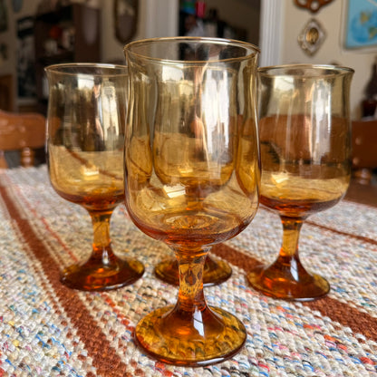 Set of 4 Amber Mid Century Modern Connoisseur Tawny Wine Goblets by Libby
