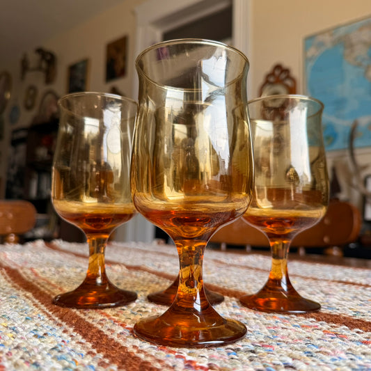 Set of 4 Amber Mid Century Modern Connoisseur Tawny Wine Goblets by Libby