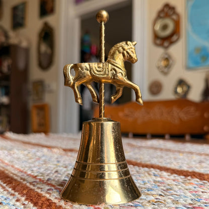 Vintage / Antique Solid Brass Carousel Horse Hand Bell