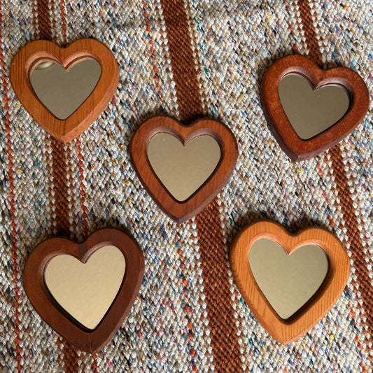 ONE Vintage Wooden Heart Mirror - Randomized Frame Color
