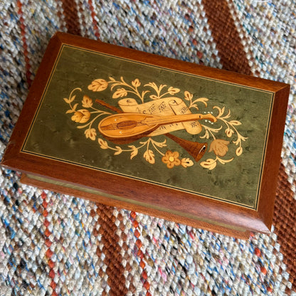 Vintage San Francisco Music Box Company Inlaid Wood Jewelry - Box Made in Italy
