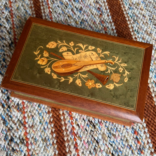 Vintage San Francisco Music Box Company Inlaid Wood Jewelry - Box Made in Italy