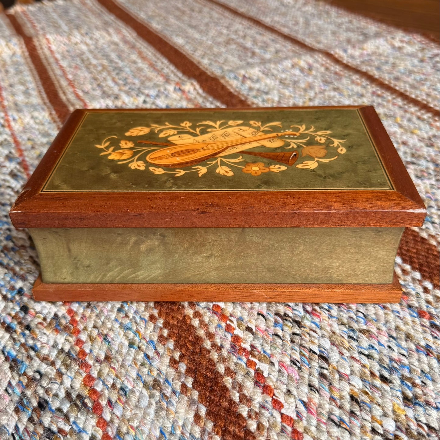 Vintage San Francisco Music Box Company Inlaid Wood Jewelry - Box Made in Italy