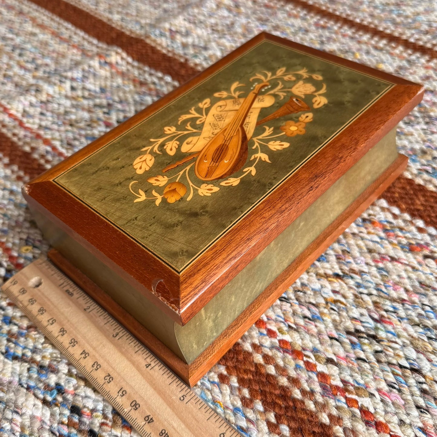 Vintage San Francisco Music Box Company Inlaid Wood Jewelry - Box Made in Italy