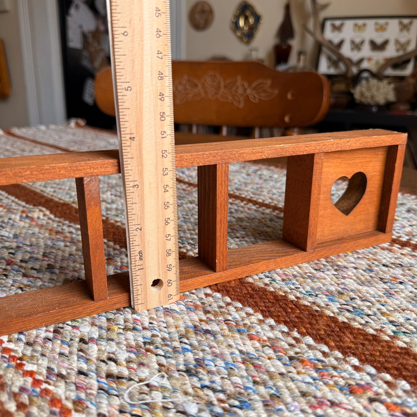 Small Vintage Farmhouse Wooden Heart Curio Shelf Wall Hanging