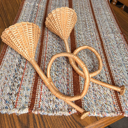 ONE - Vintage 1980s Wicker / Rattan French Horn Shaped Basket