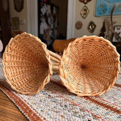 ONE - Vintage 1980s Wicker / Rattan French Horn Shaped Basket