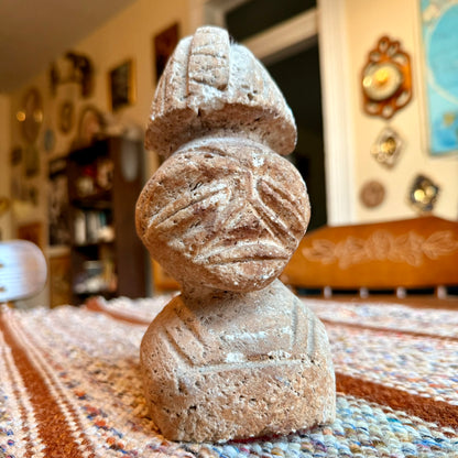 Vintage Hand-Carved Stone Tribal / Mayan Style Statue Bookend