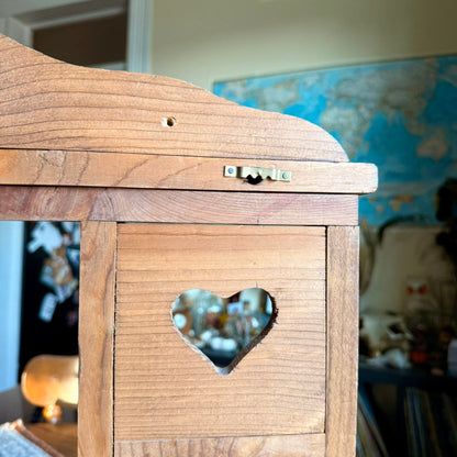 Handmade Wooden Vintage Primitive Heart Cubby Curio / Trinket Shelf