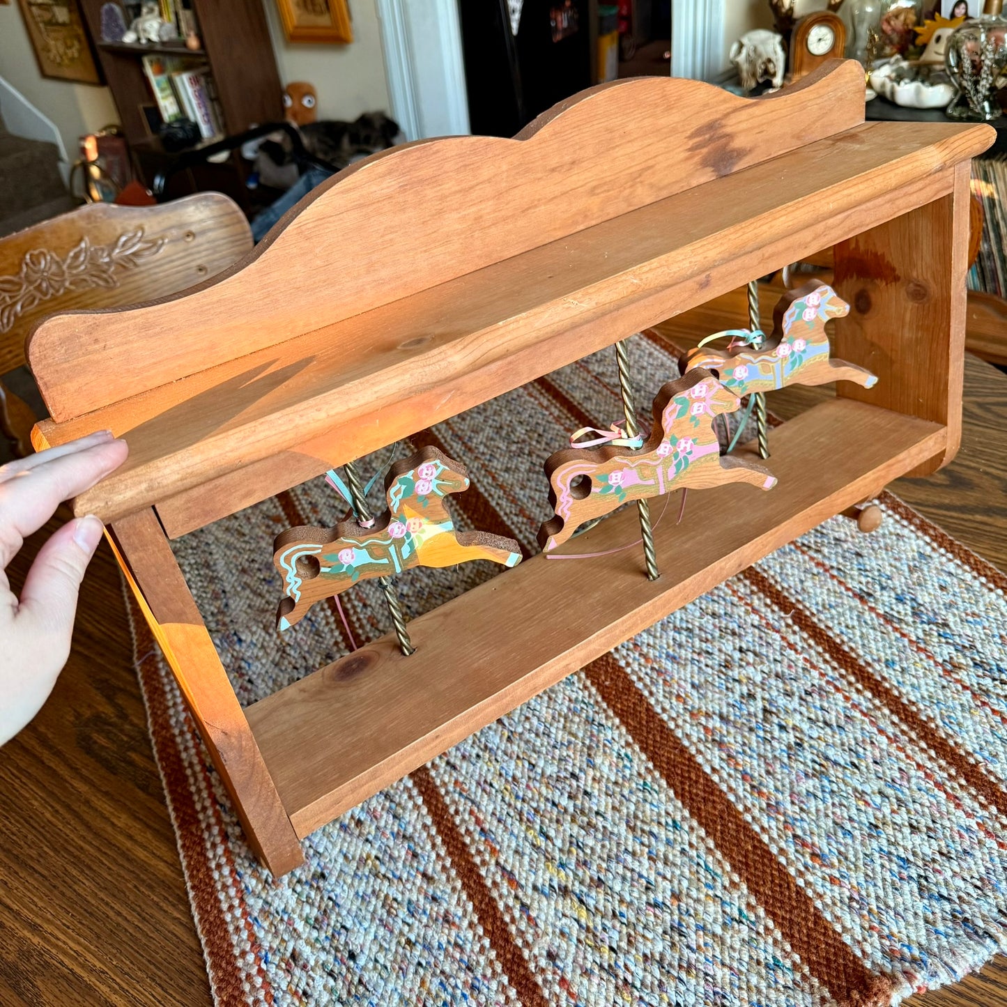 Vintage Wooden Painted Carousel Horse Curio Shelf / Coat Hanger