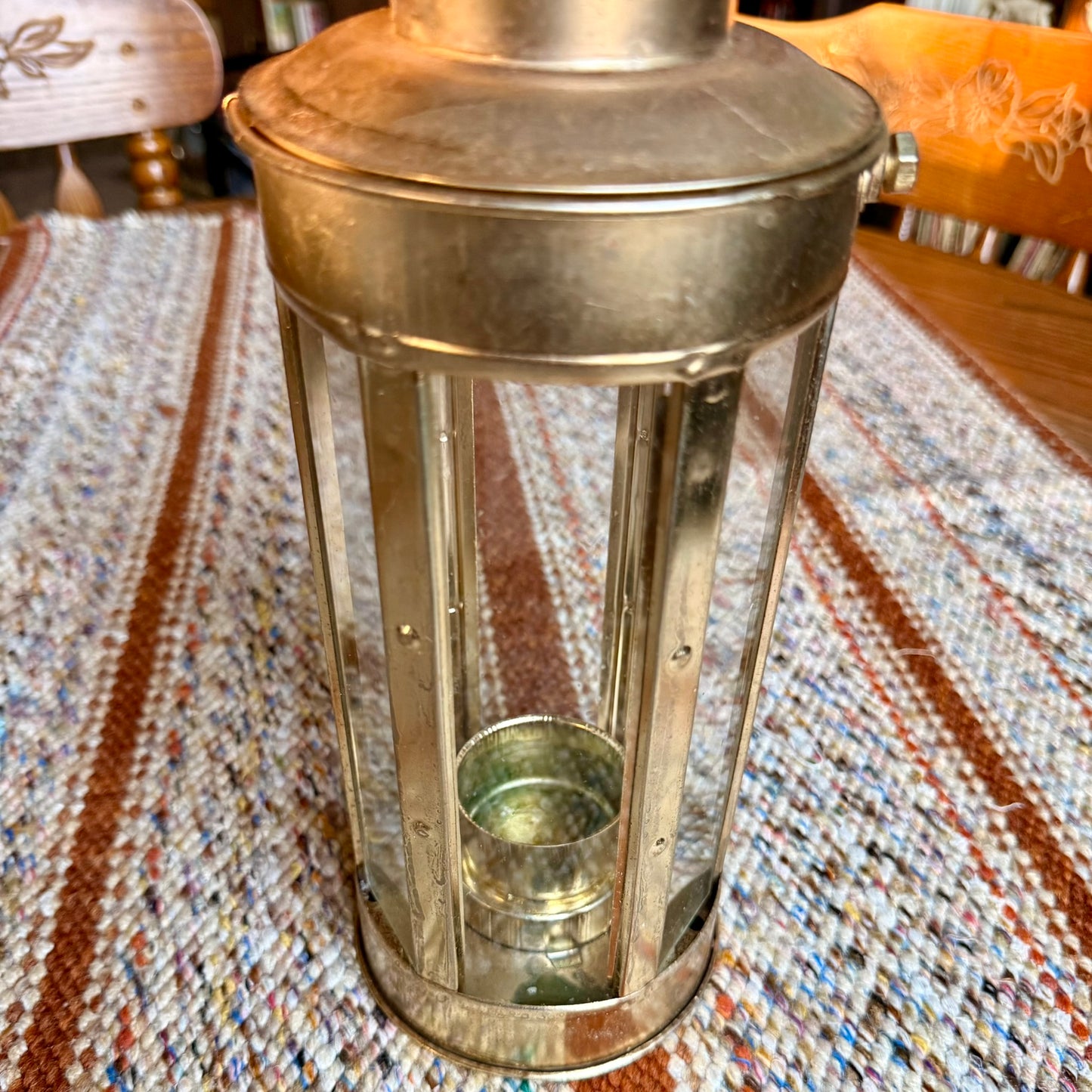 Vintage Metal Brass and Glass Candle Holder / Lantern