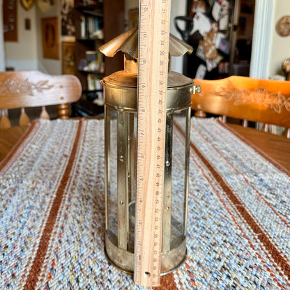 Vintage Metal Brass and Glass Candle Holder / Lantern