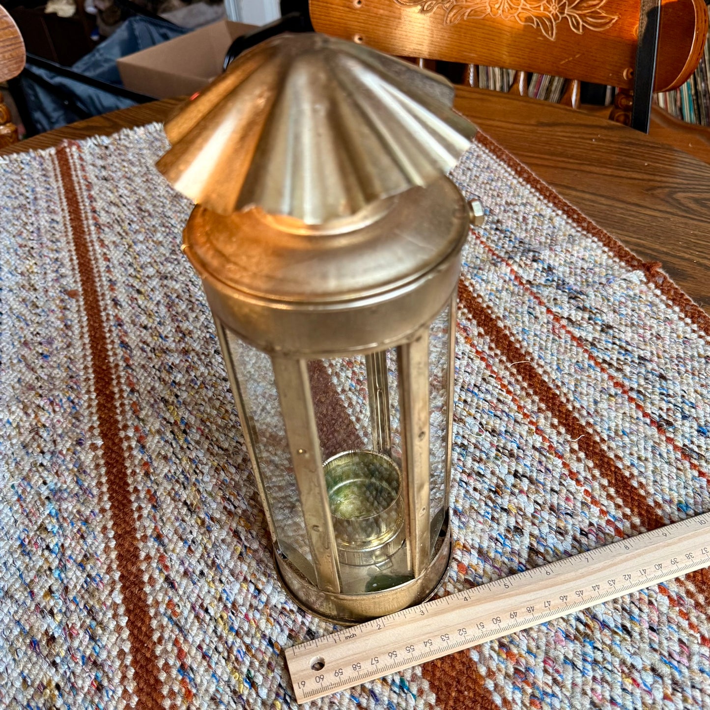Vintage Metal Brass and Glass Candle Holder / Lantern