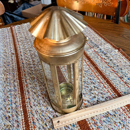Vintage Metal Brass and Glass Candle Holder / Lantern