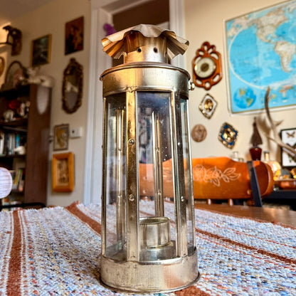 Vintage Metal Brass and Glass Candle Holder / Lantern