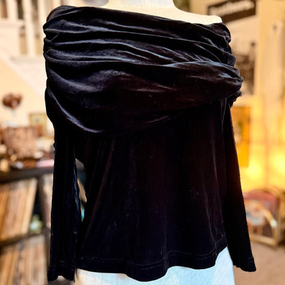 Vintage 90s / 2000s y2k Velvet Draped Off The Shoulder Top