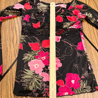 Vintage 90s / 2000s y2k Whimsygoth Long Sleeved Floral Self Esteem Baby Doll Top