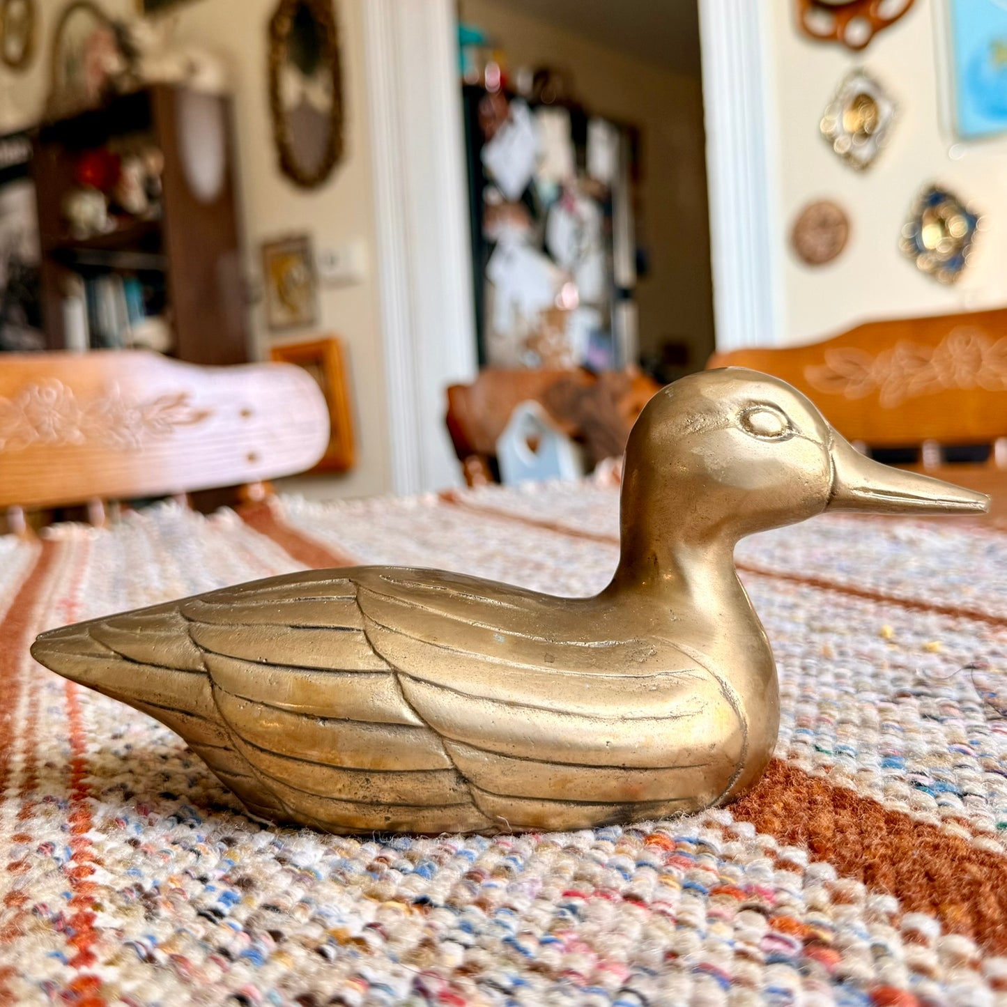 Vintage Mid-Century Modern Farmhouse Cottage Style Brass Duck / Mallard / Goose Sculpture