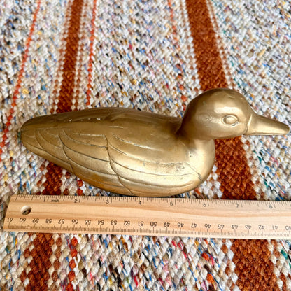 Vintage Mid-Century Modern Farmhouse Cottage Style Brass Duck / Mallard / Goose Sculpture