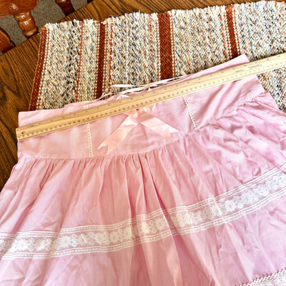 Vintage Pink Pinstriped Lace Ruffled Baby Doll Kawaii Skirt w/ Adjustable Ribbon Waist