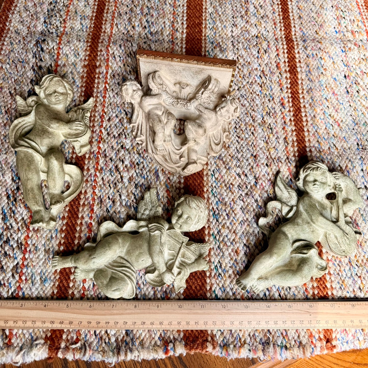 Vintage Mid-Century Modern Heavy Cherub Angel Wall Hanging 4 Piece Set