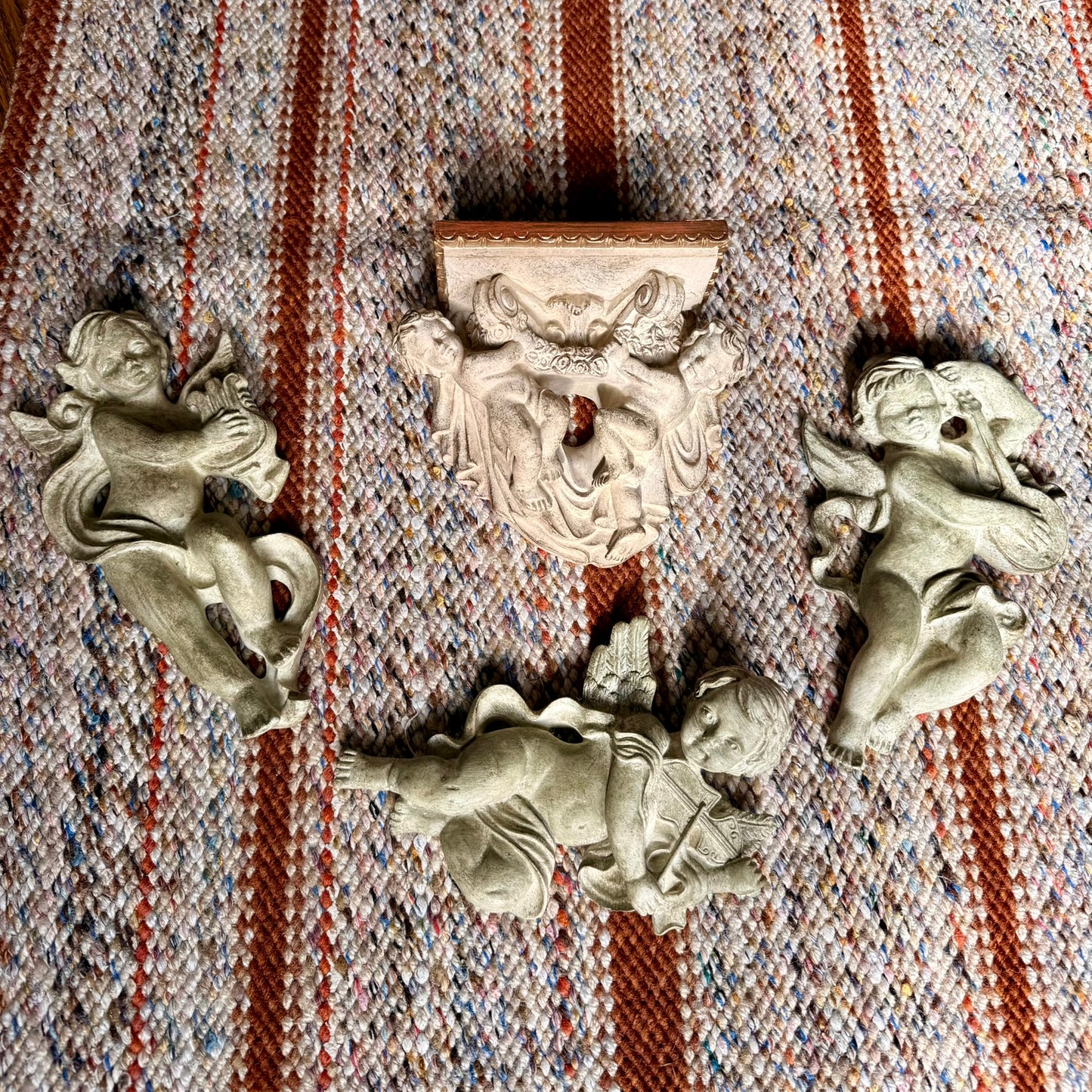 Vintage Mid-Century Modern Heavy Cherub Angel Wall Hanging 4 Piece Set