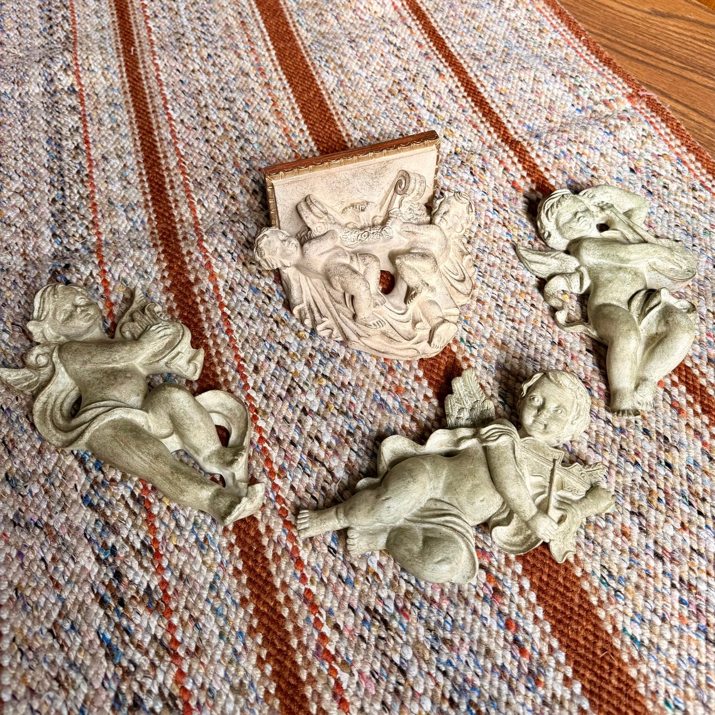 Vintage Mid-Century Modern Heavy Cherub Angel Wall Hanging 4 Piece Set