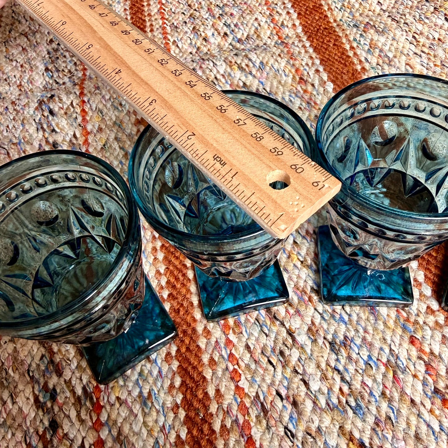 Set of 4 Vintage Mid-Century Modern Indiana Glass Park Lane Blue Glass Pedestal Wine Goblets