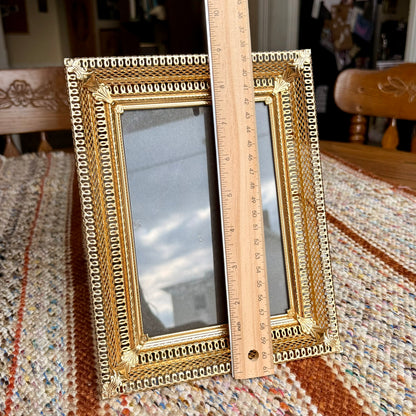 Vintage Hollywood Regency Mid-Century Modern Gold Metal Ornate Picture Frame