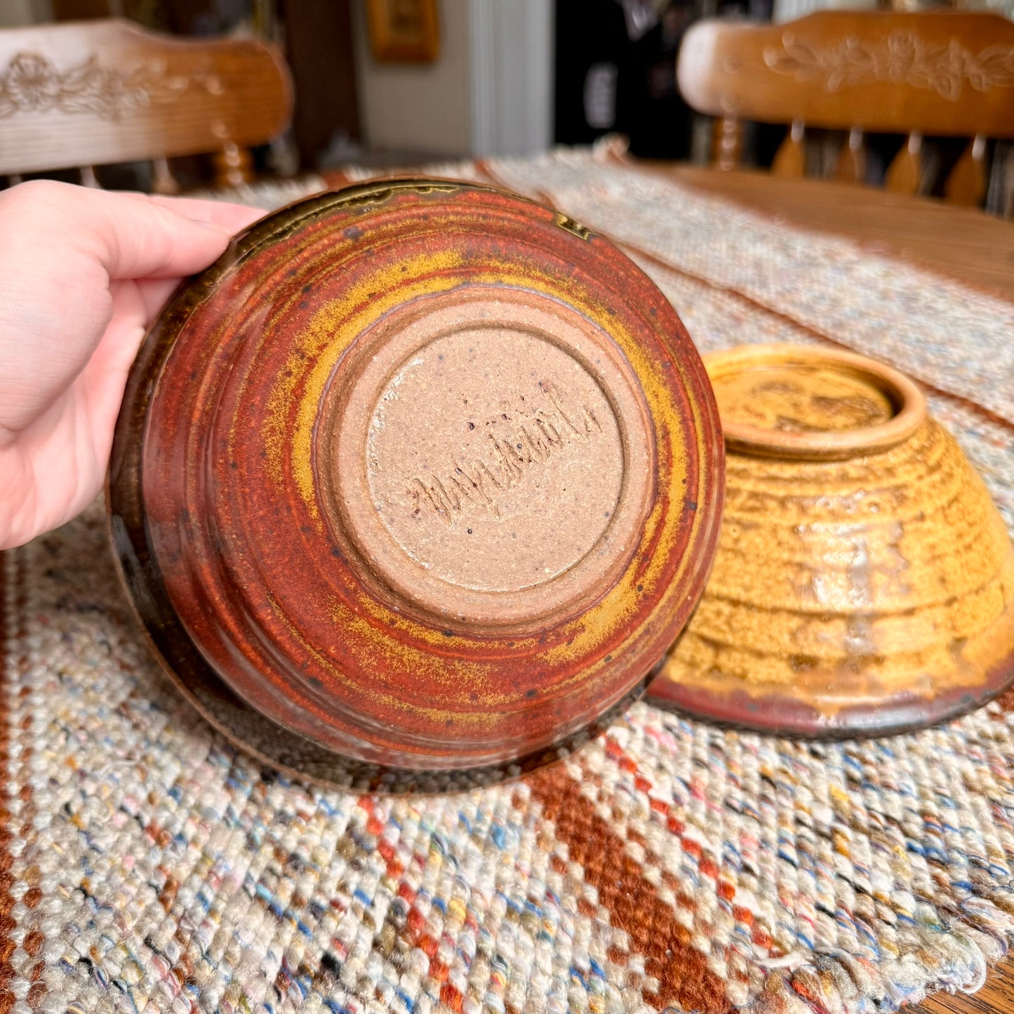 Vintage Mid-Century Modern Style Hand Thrown Pottery Bowls - Set of 2