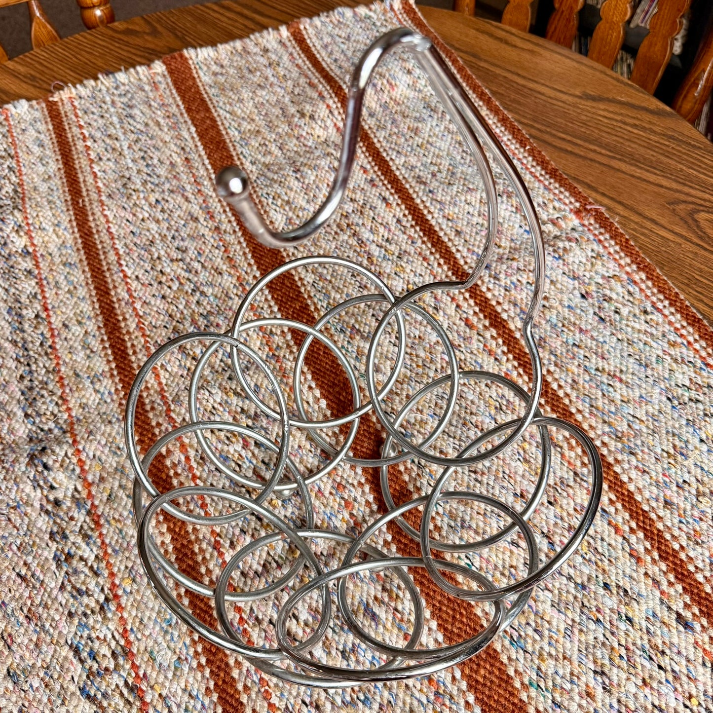 Vintage Silver Toned Metal Mid-Century Modern Fruit Basket with Banana Hanger