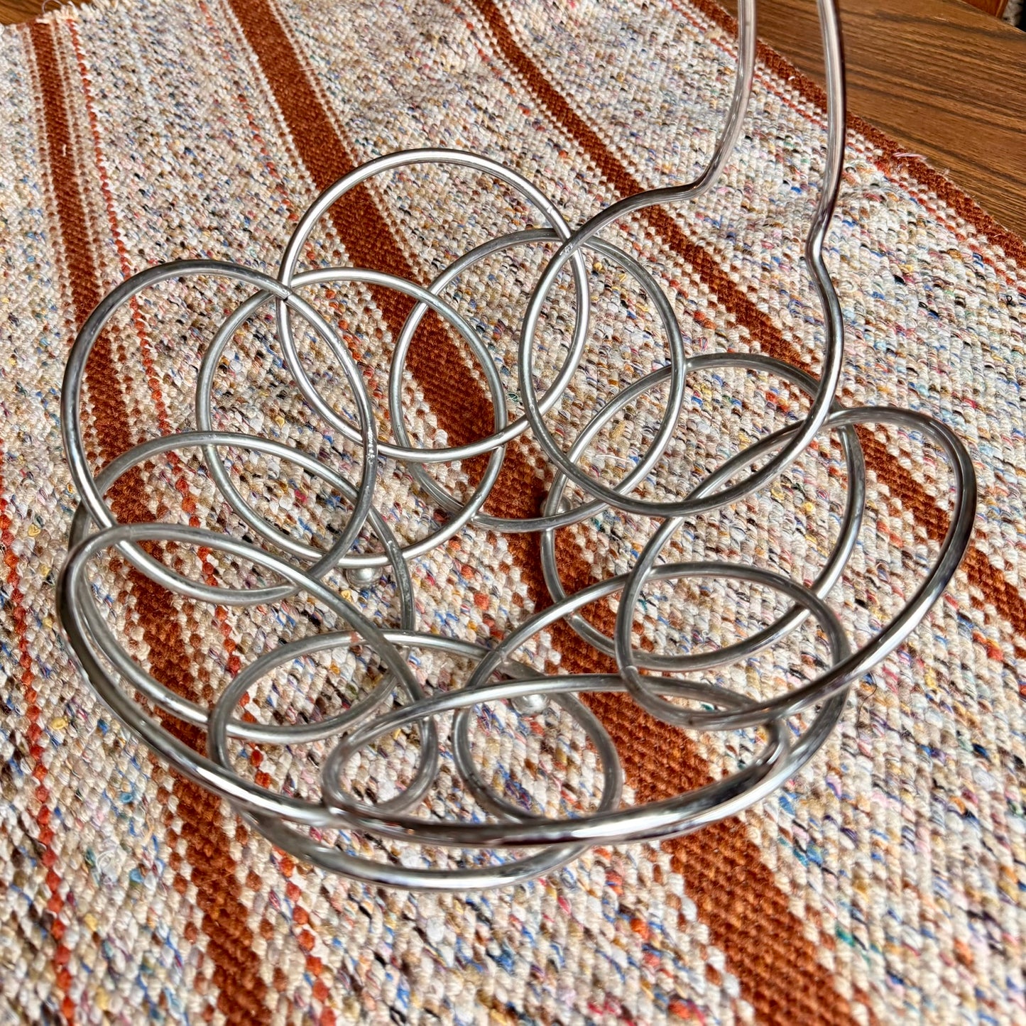 Vintage Silver Toned Metal Mid-Century Modern Fruit Basket with Banana Hanger