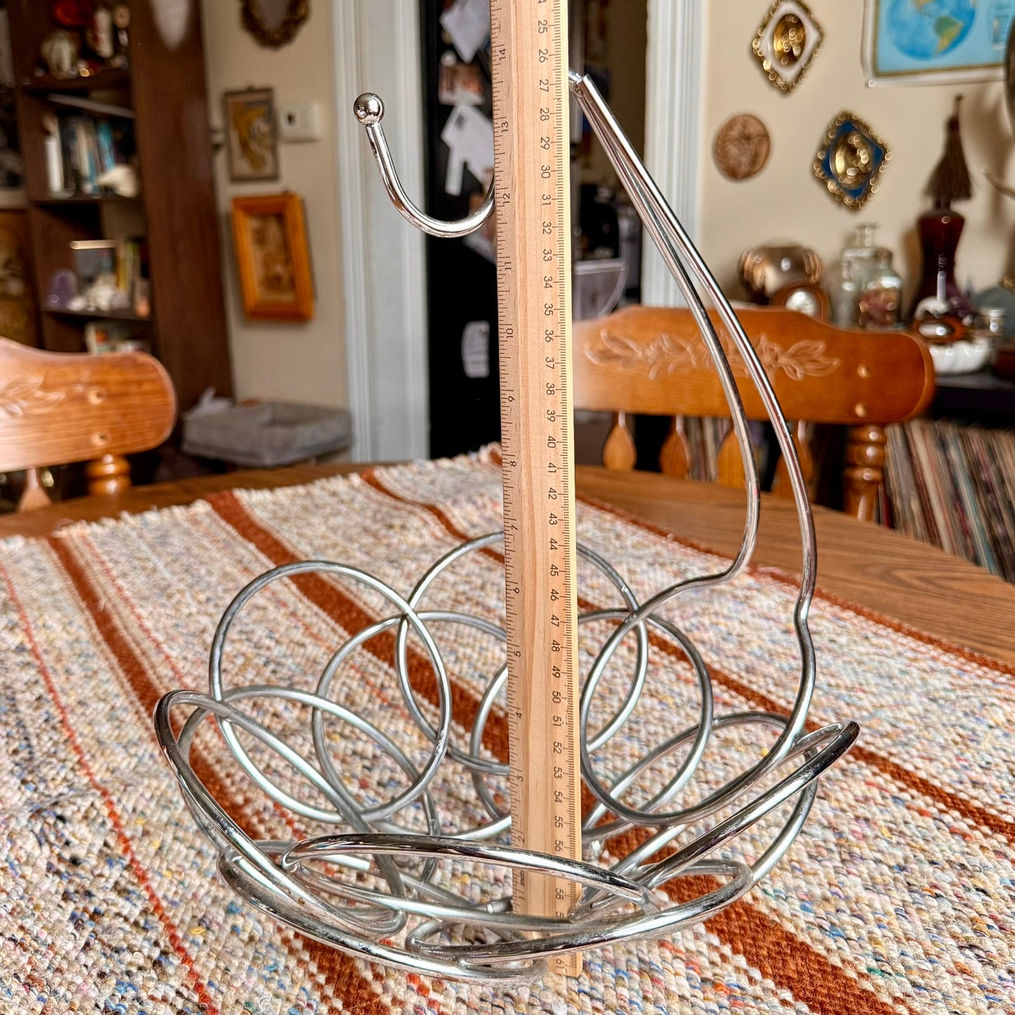 Vintage Silver Toned Metal Mid-Century Modern Fruit Basket with Banana Hanger
