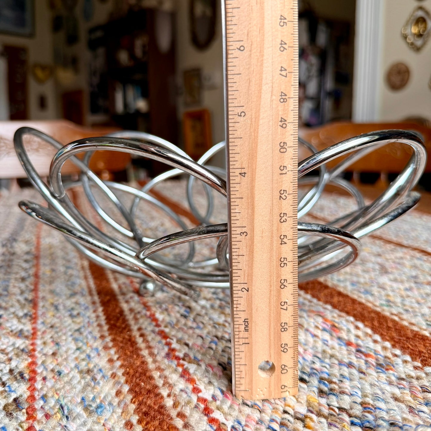 Vintage Silver Toned Metal Mid-Century Modern Fruit Basket with Banana Hanger