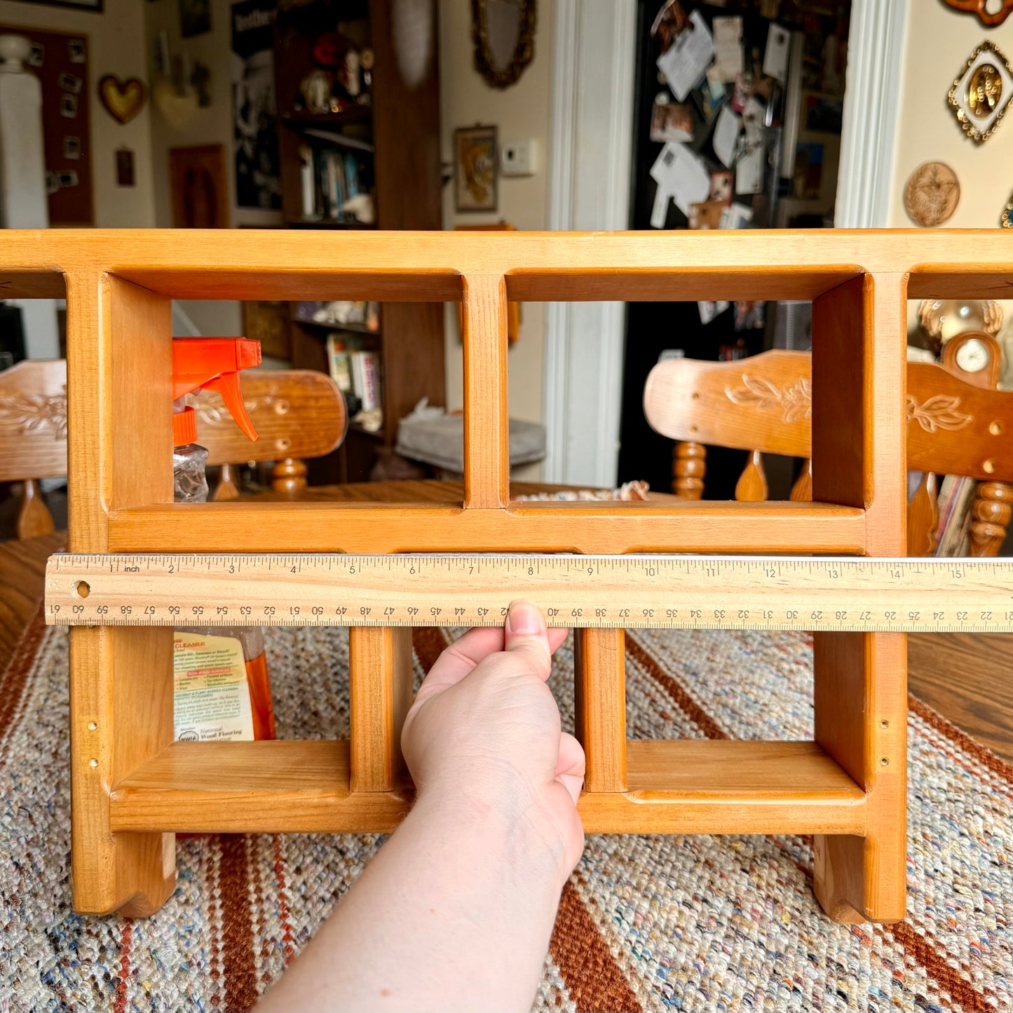 Vintage Amish Solid Blonde Wood Five Compartment Wall Shelf